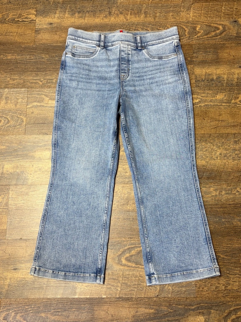 SPANX Cropped Kick Flare Jeans XL Petite Blue Pull On High Rise EveryWear